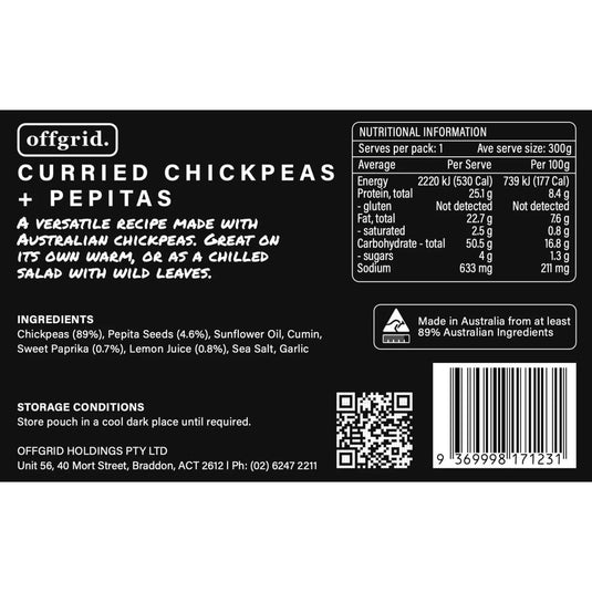 Rations Meal Ready to Eat Single Serve MRE Offgrid Curried Chickpeas & Pepitas - Cadetshop