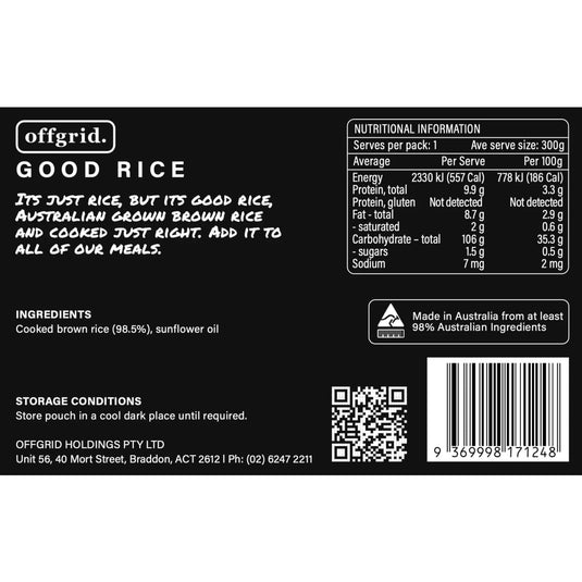 Rations Meal Ready to Eat Single Serve MRE Offgrid Good Rice - Cadetshop