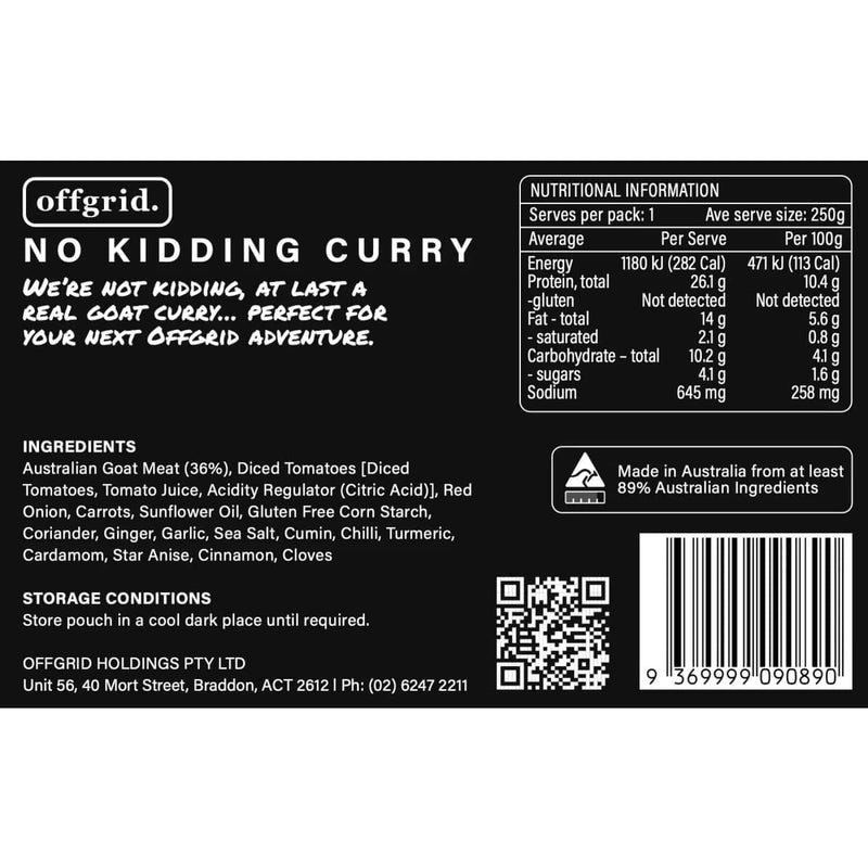 Load image into Gallery viewer, Rations Meal Ready to Eat Single Serve MRE Offgrid No Kidding Curry - Cadetshop

