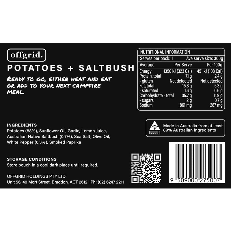 Load image into Gallery viewer, Rations Meal Ready to Eat Single Serve MRE Offgrid Saltbush Potatoes - Cadetshop
