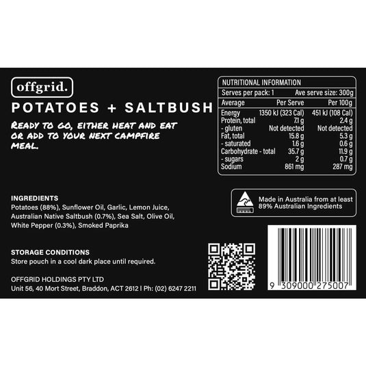 Rations Meal Ready to Eat Single Serve MRE Offgrid Saltbush Potatoes - Cadetshop