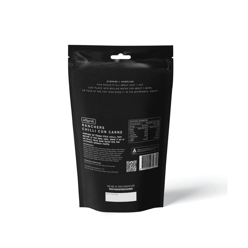 Load image into Gallery viewer, Rations Meal Ready to Eat Single Serve MRE Offgrid Ranchers Chilli Con Carne - Cadetshop
