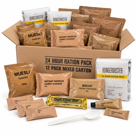 Military Army 24hr Ration Pack Meal Ready to Eat - 12 Pack Carton Mixed Flavours