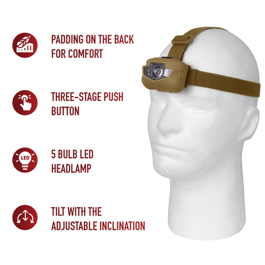 5 Bulb LED Headlamp Red Light Coyote - Cadetshop