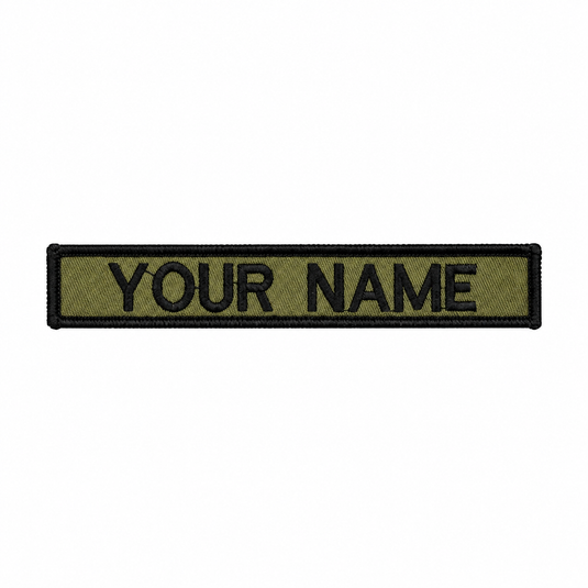 Custom Embroidered Personalised Name Tag Black on Olive