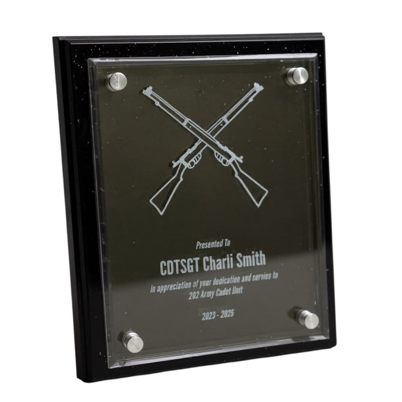 Load image into Gallery viewer, Custom Presentation Plaque Cross Rifle Marksman Acrylic
