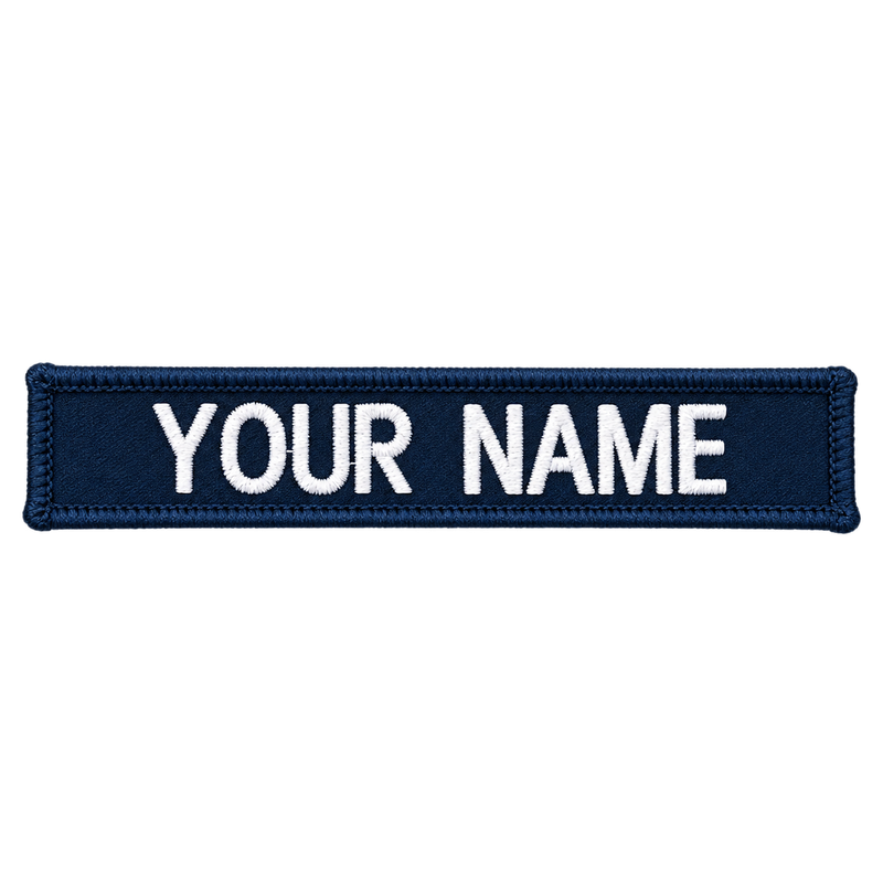 Load image into Gallery viewer, Custom Embroidered Personalised Name Tag White on Blue GPU - Cadetshop
