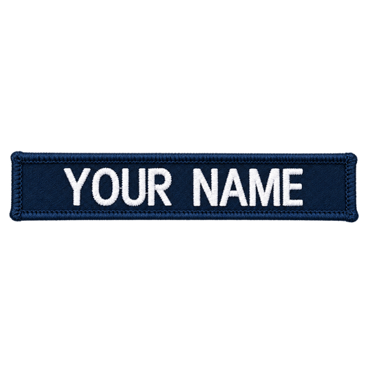 Custom Embroidered Personalised Name Tag White on Blue GPU