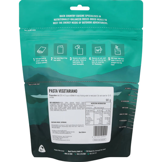 Back Country Freeze Dried Camp Rations Meal - Pasta Vegetariano - Cadetshop