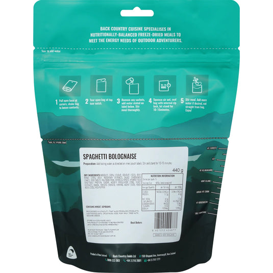 Back Country Freeze Dried Camp Rations Meal - Spaghetti Bolognaise - Cadetshop