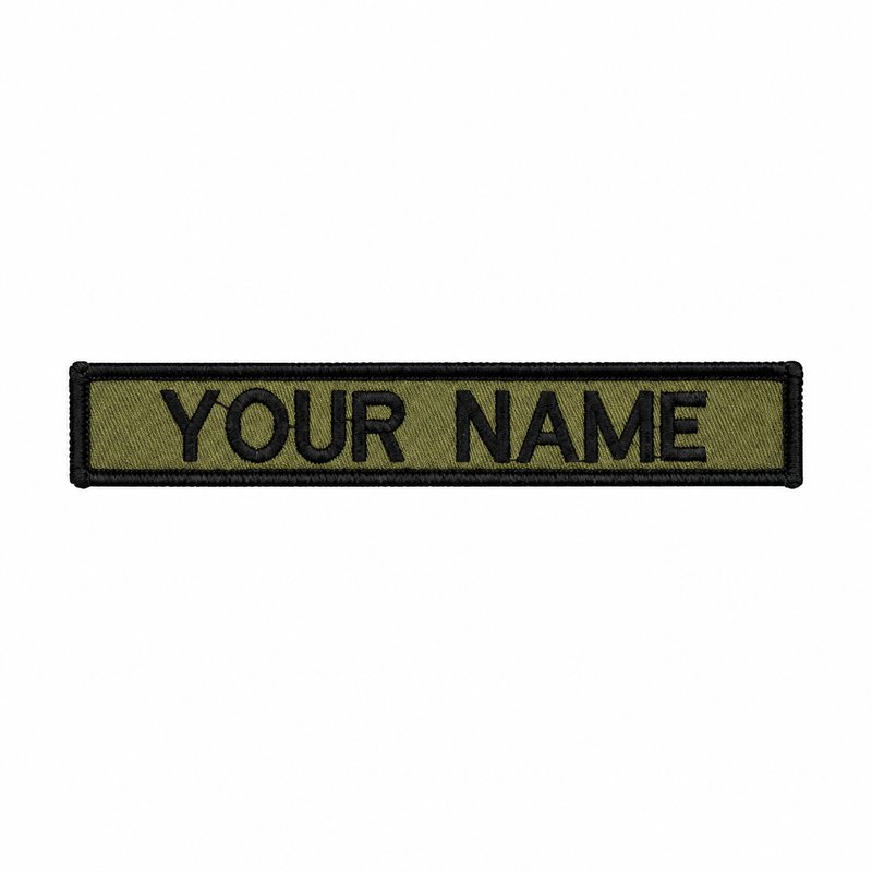 Load image into Gallery viewer, Custom Embroidered Personalised Name Tag Black on Olive
