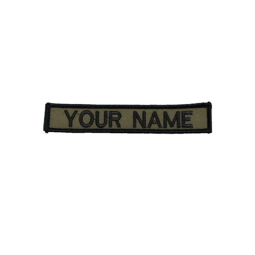 Custom Embroidered Personalised Name Tag Black on Olive - Cadetshop