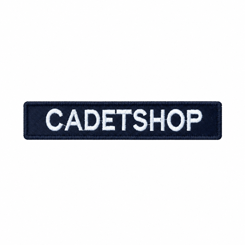 Load image into Gallery viewer, Custom Embroidered Personalised Name Tag White on Black 25 x 150 mm
