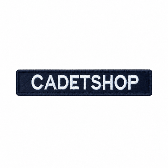 Custom Embroidered Personalised Name Tag White on Black 25 x 150 mm
