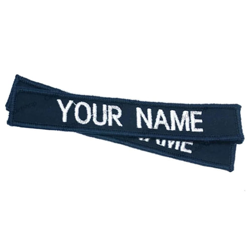 Custom Embroidered Personalised Name Tag White on Blue - Cadetshop