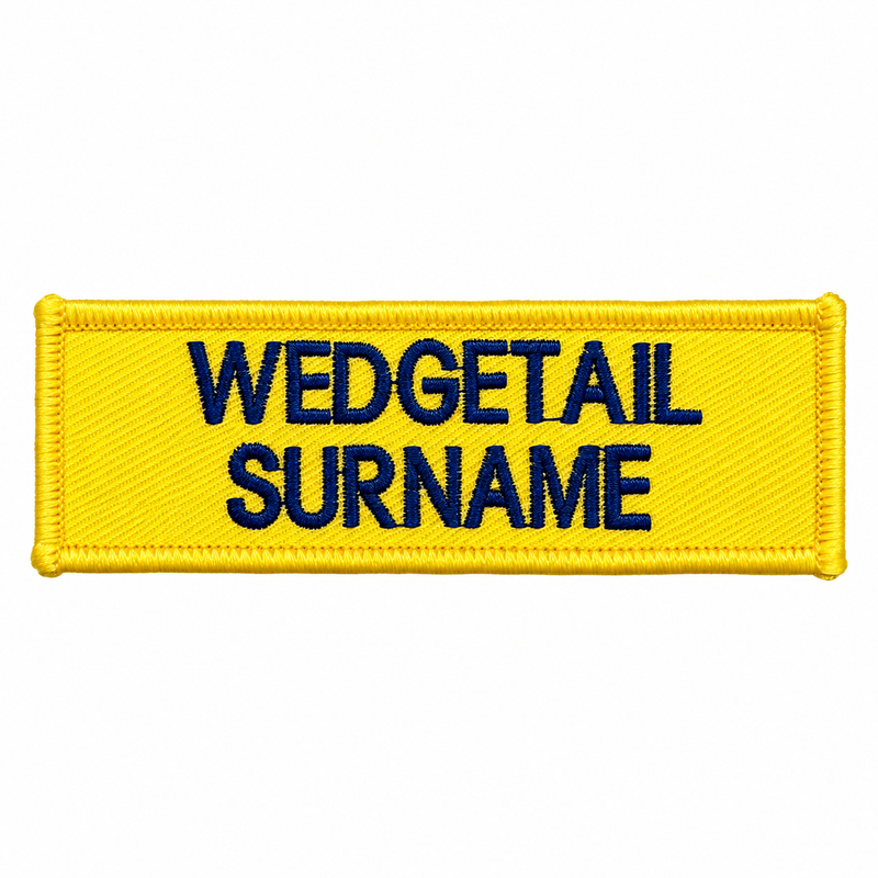 Load image into Gallery viewer, Custom Embroidered Responder Name Tag Blue on Yellow 90 x 25
