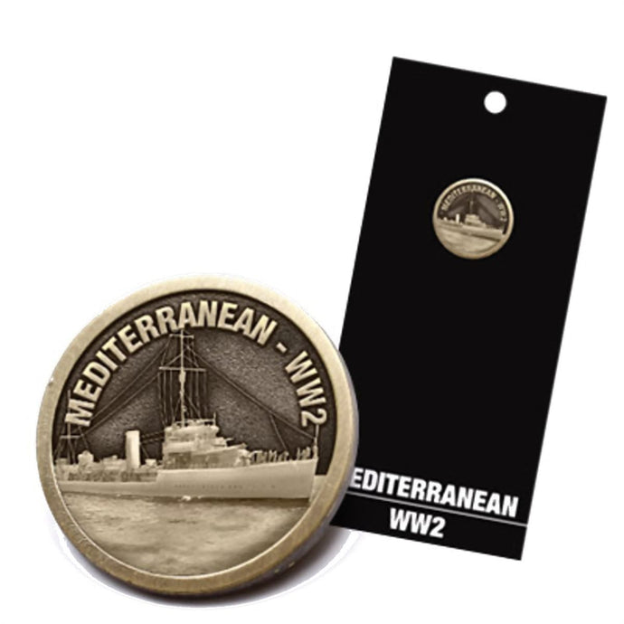 WW2 - Mediterranean Badge On Card Lapel Pin - Cadetshop