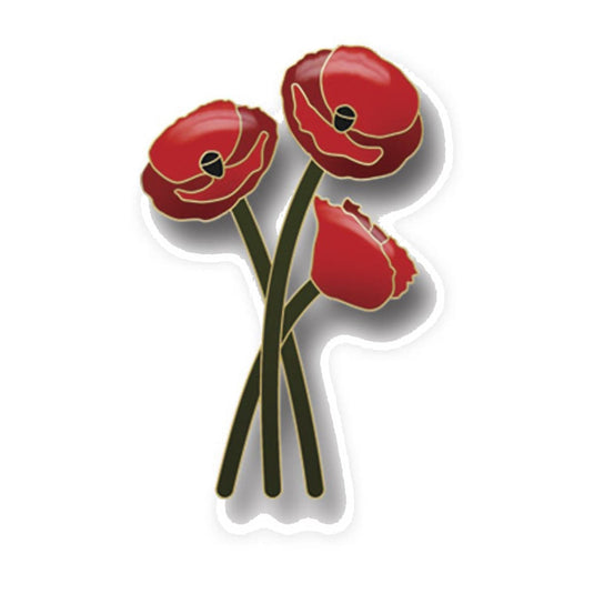 3 Stem Poppy Badge on Card Lapel Pin - Cadetshop