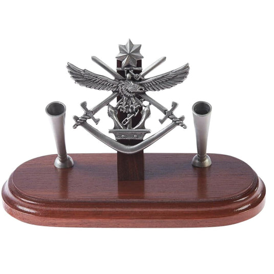 Desk Set Pewter Australian Tri Service Military Desk Set Double Pen Holder - Cadetshop