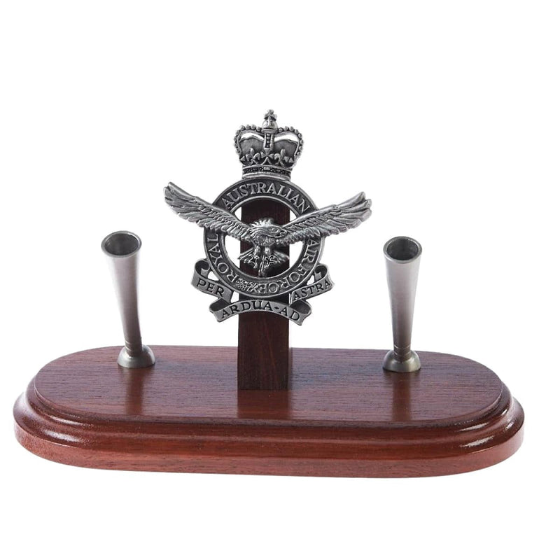Load image into Gallery viewer, Desk Set Pewter Royal Australian Air Force 2 Pen Desk Set - Cadetshop

