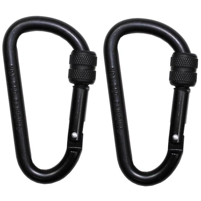 Fox Carabiner 8mm x 8cm Black screw lock 2 pack - Cadetshop