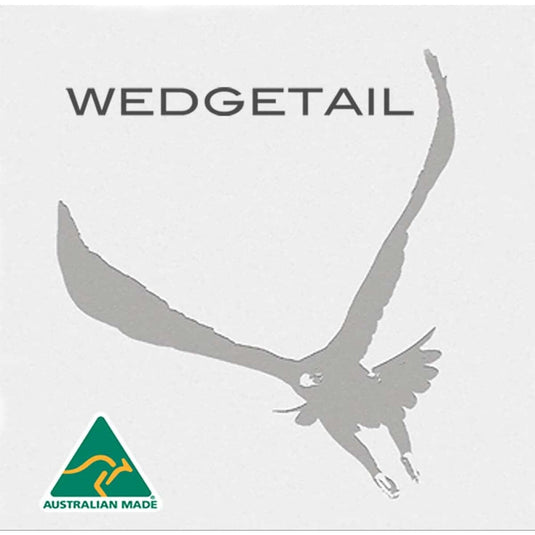 Gray silhouette of a wedge-tailed eagle in flight, stylized as a logo for the australian-made wedgetail brand