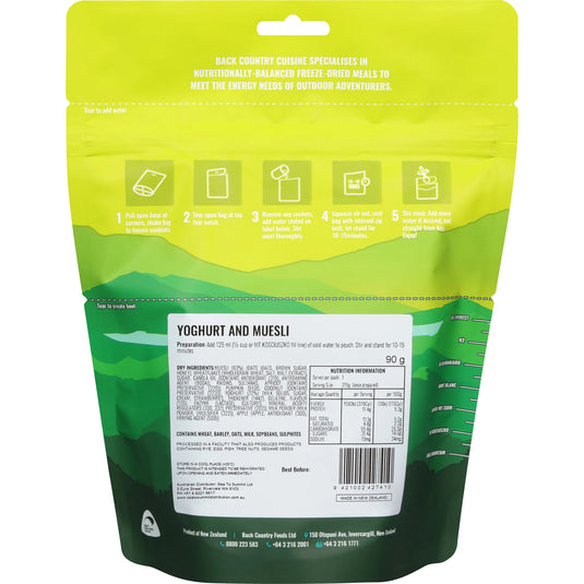 Back Country Freeze Dried Breakfast Meals - Yoghurt and Muesli - Cadetshop