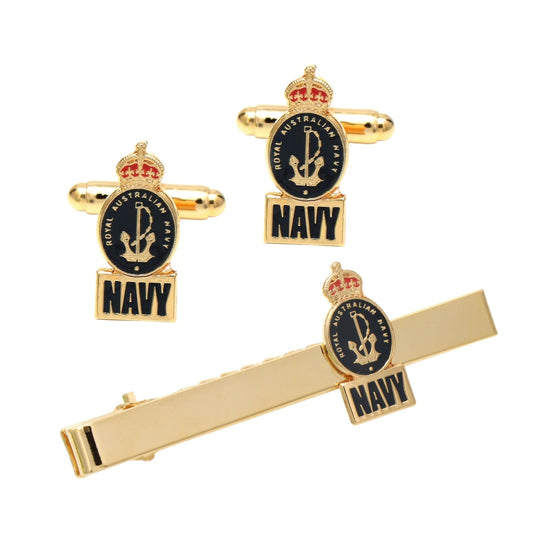 Royal Australian Navy RAN Cuff Links and Tie Bar with Box CIIIR - Cadetshop